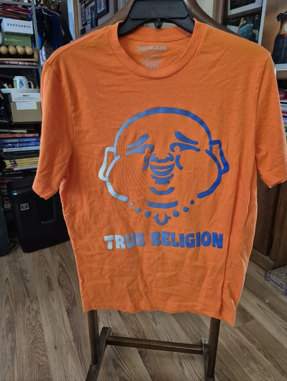 True Religion Orange Graphic Tee with Blue Logo